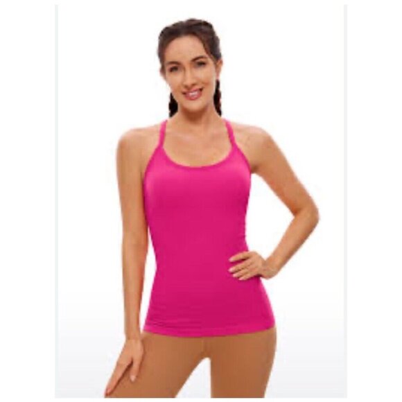 CRZ YOGA Women's L / 12 Yoga Slim Fit Seamless Built-in Bra Tank Top Pink NWT - Picture 2 of 8